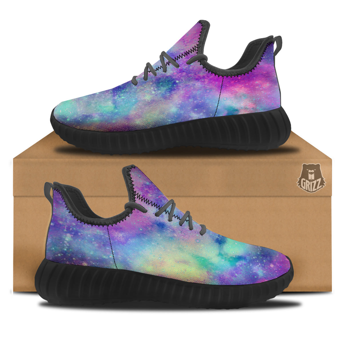 Galaxy Space Colorful Universe Print Black Walking Shoes-grizzshop