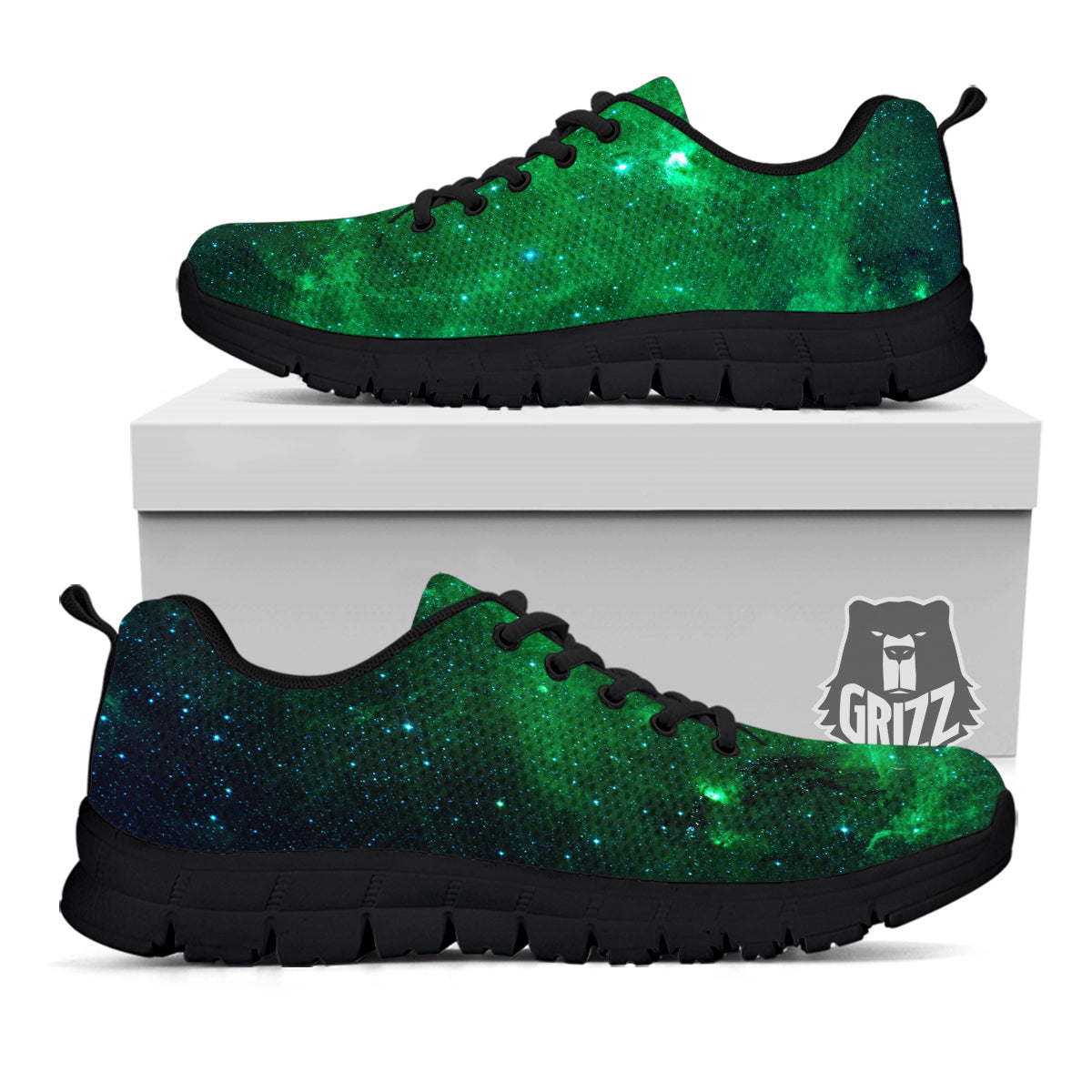 Galaxy Space Dark Green Print Black Sneaker-grizzshop