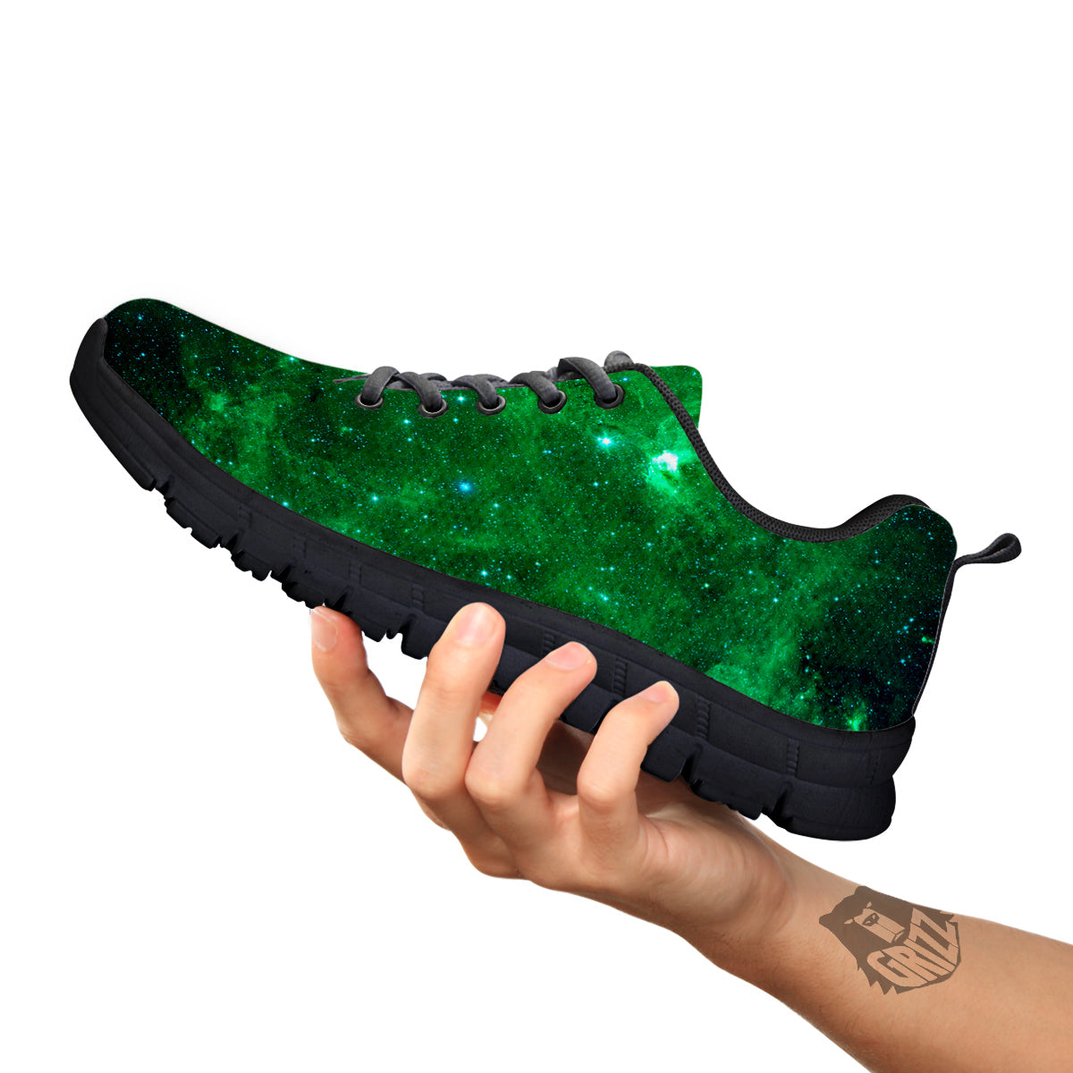Galaxy Space Dark Green Print Black Sneaker-grizzshop