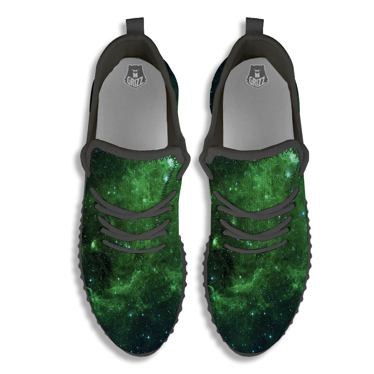Galaxy Space Dark Green Print Black Walking Shoes-grizzshop