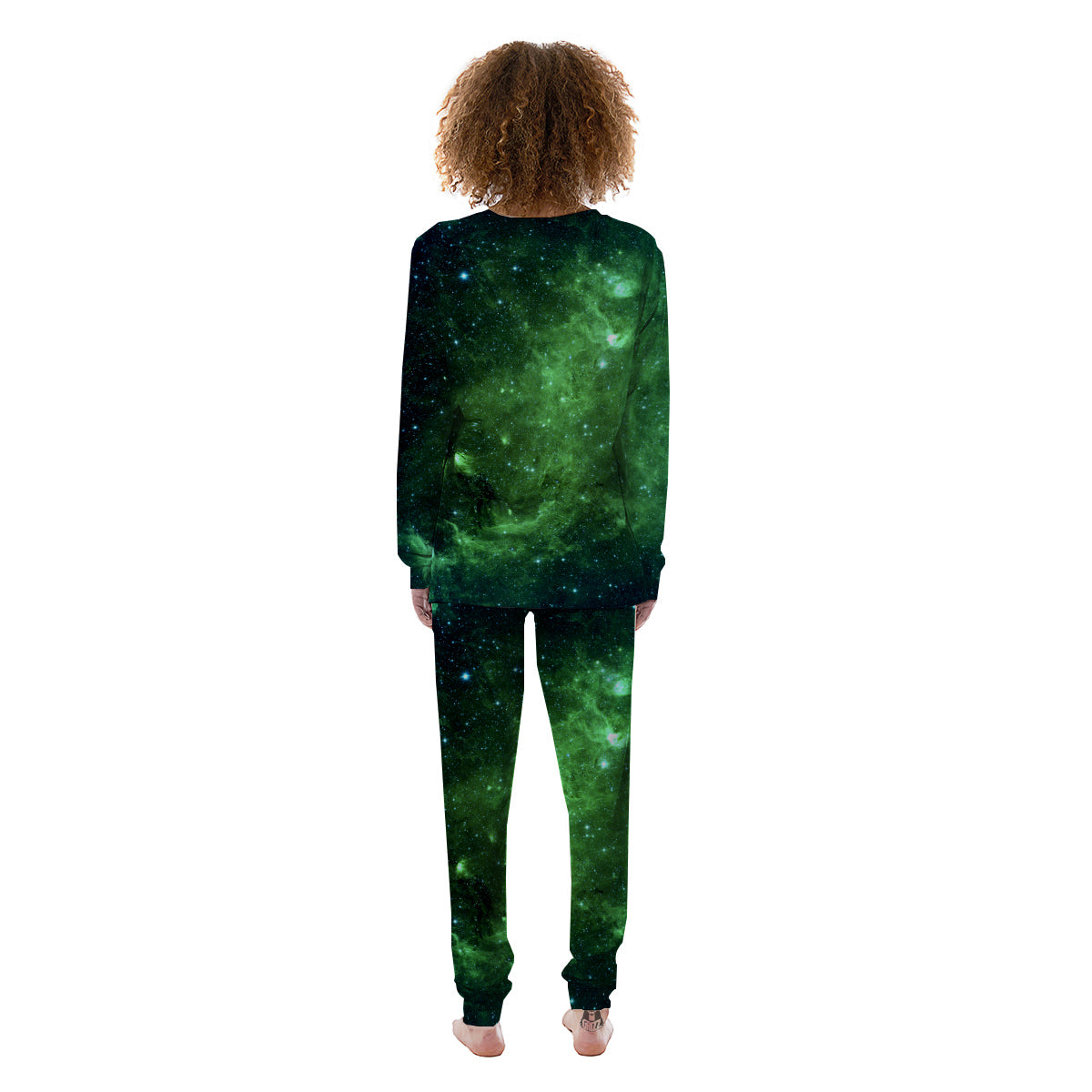 Galaxy Space Dark Green Print Women's Pajamas-grizzshop