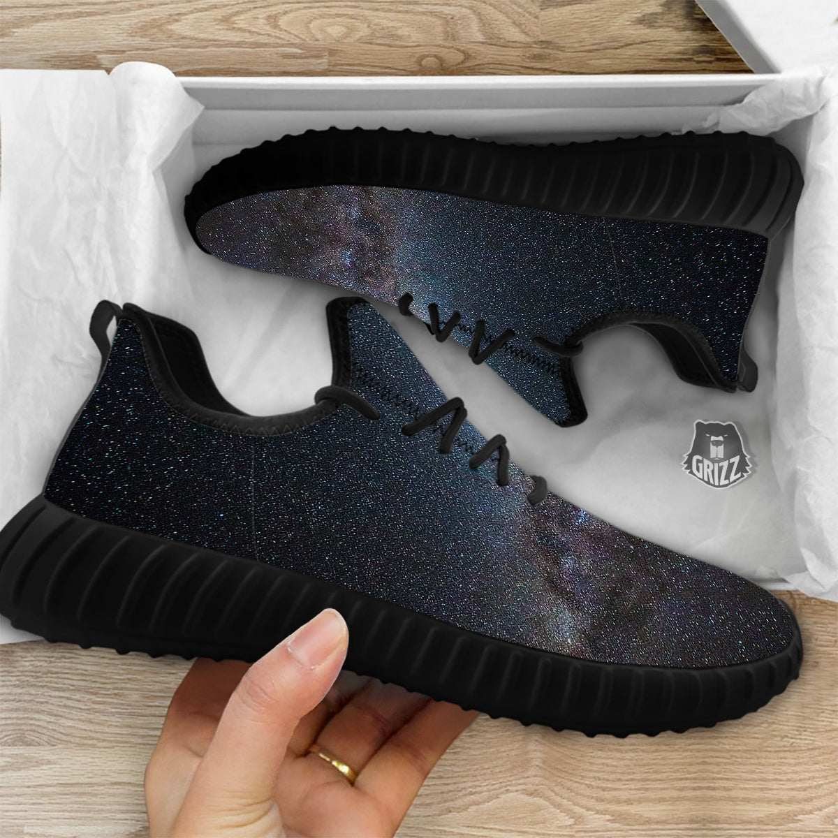 Galaxy Space Dark Milky Way Print Black Walking Shoes-grizzshop