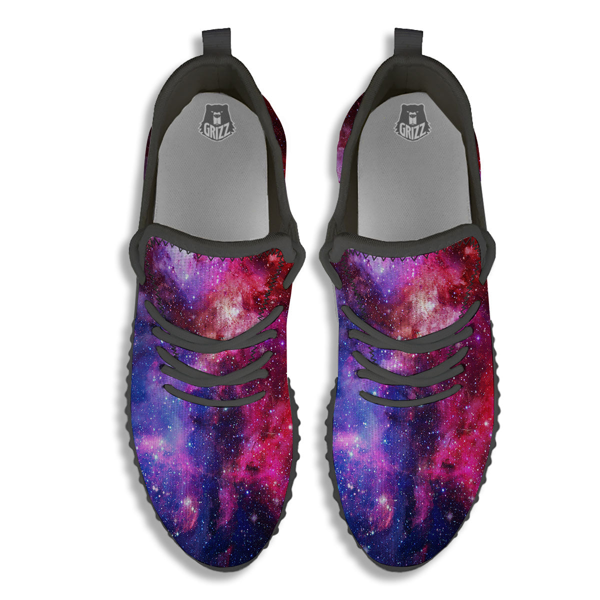 Galaxy Space Dark Purple Cosmos Print Black Walking Shoes-grizzshop