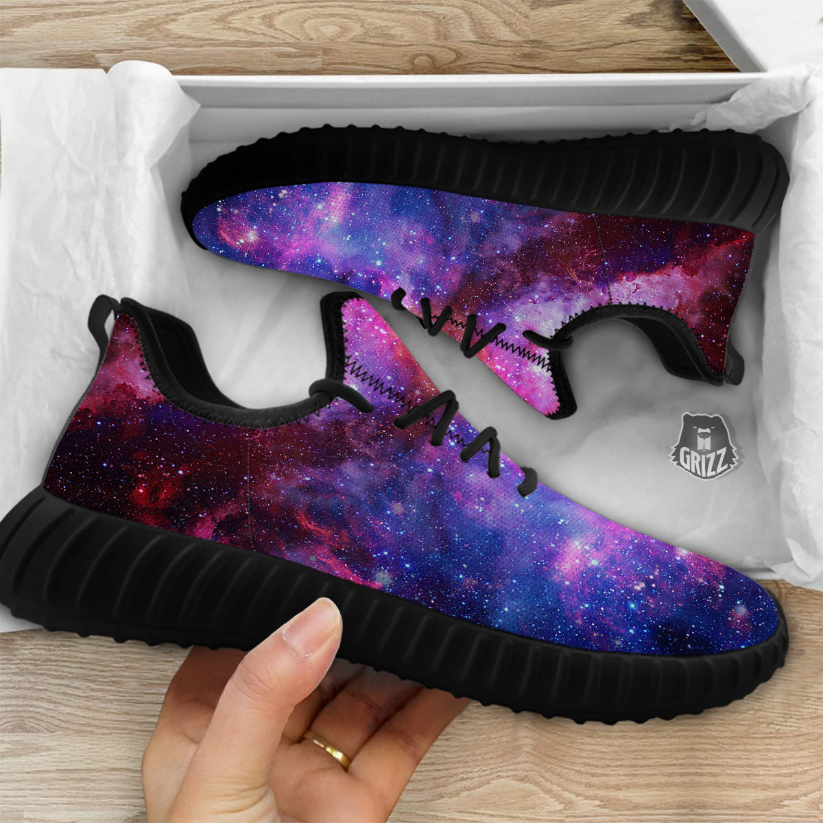 Galaxy Space Dark Purple Cosmos Print Black Walking Shoes-grizzshop