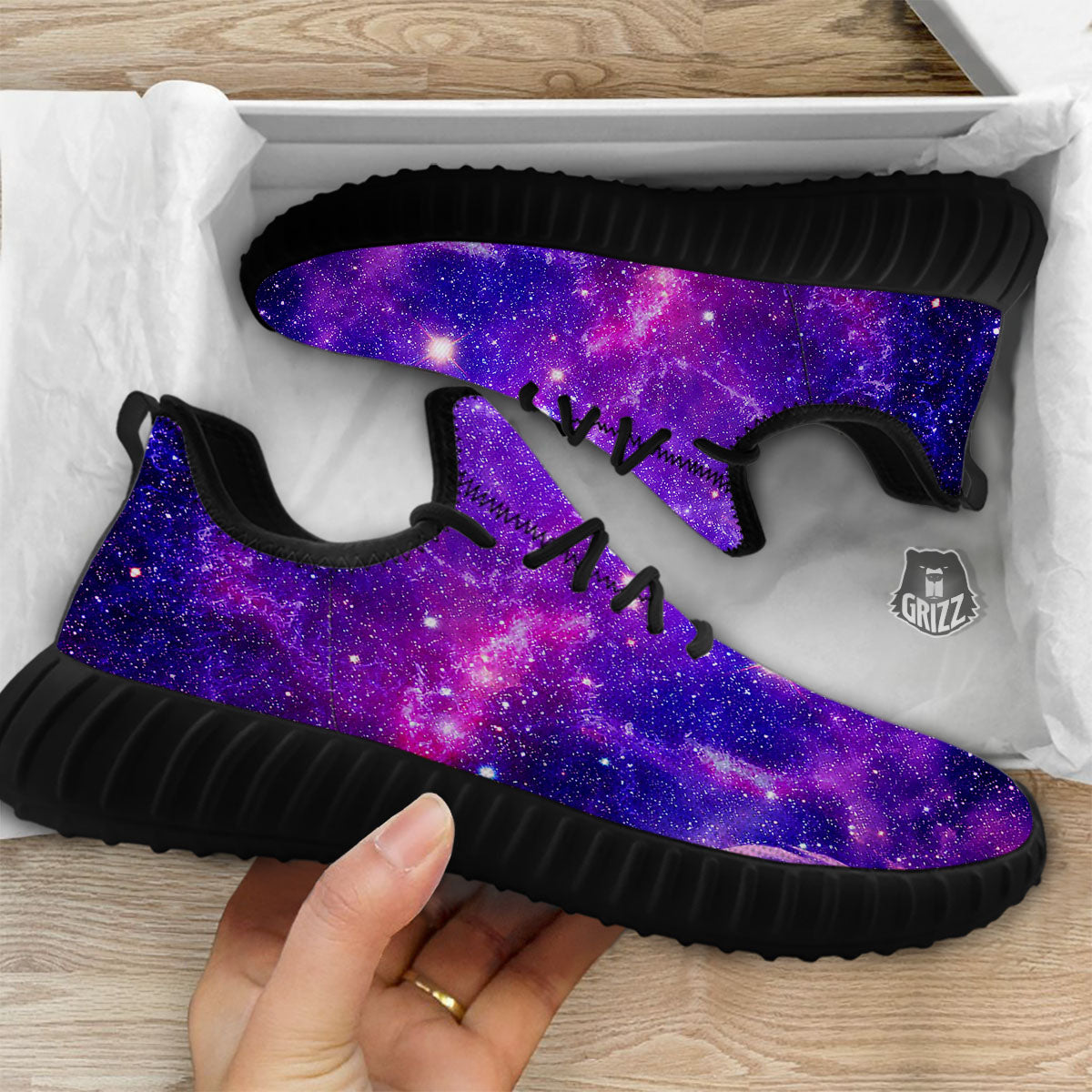 Galaxy Space Dark Purple Universe Print Black Walking Shoes-grizzshop