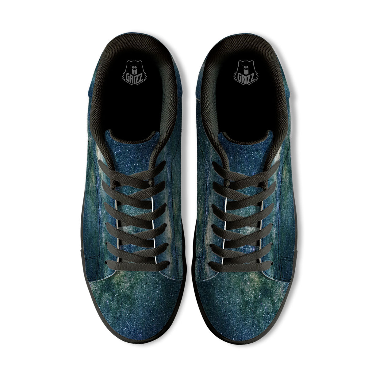 Galaxy Space Dark Teal Print Black Low Top Sneakers-grizzshop