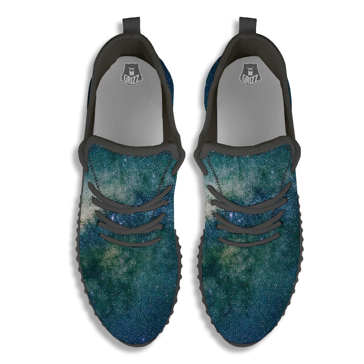 Galaxy Space Dark Teal Print Black Walking Shoes-grizzshop