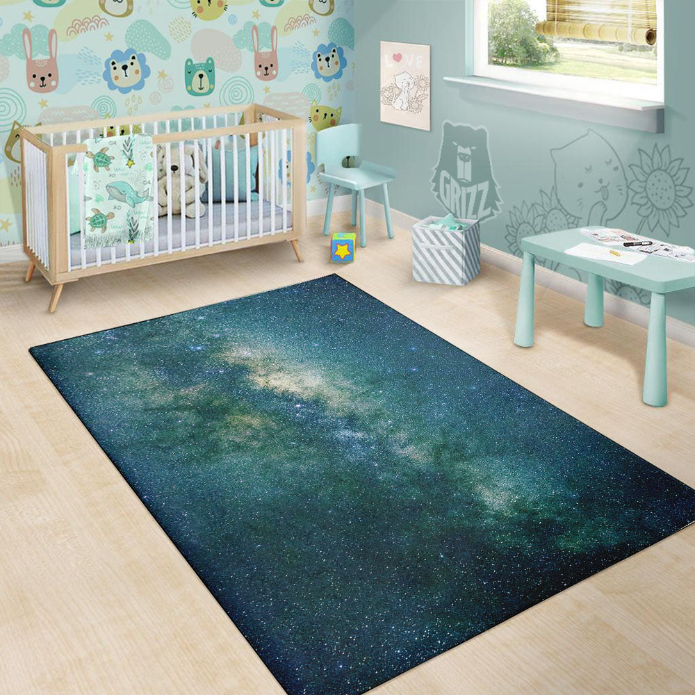 Galaxy Space Dark Teal Print Floor Mat-grizzshop