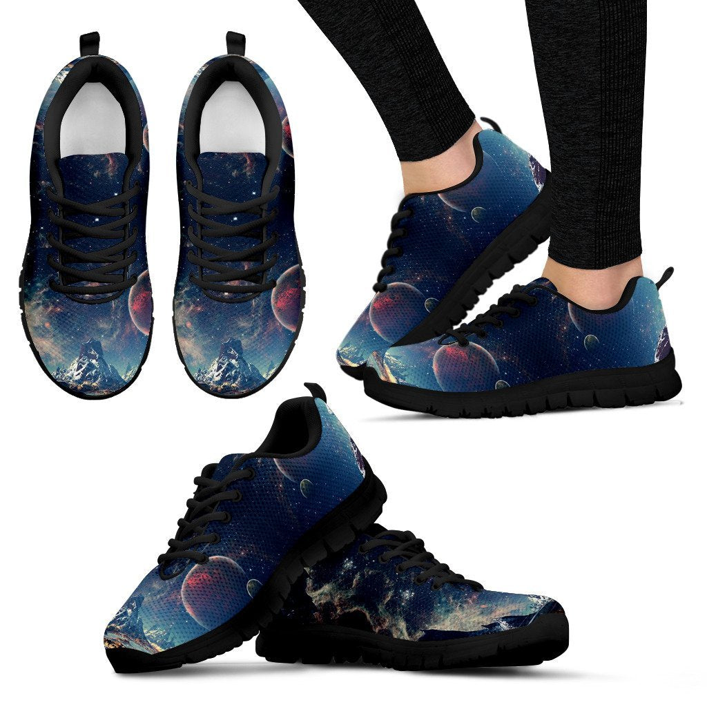 Galaxy Space Earth Print Black Sneaker Shoes For Men Women-grizzshop