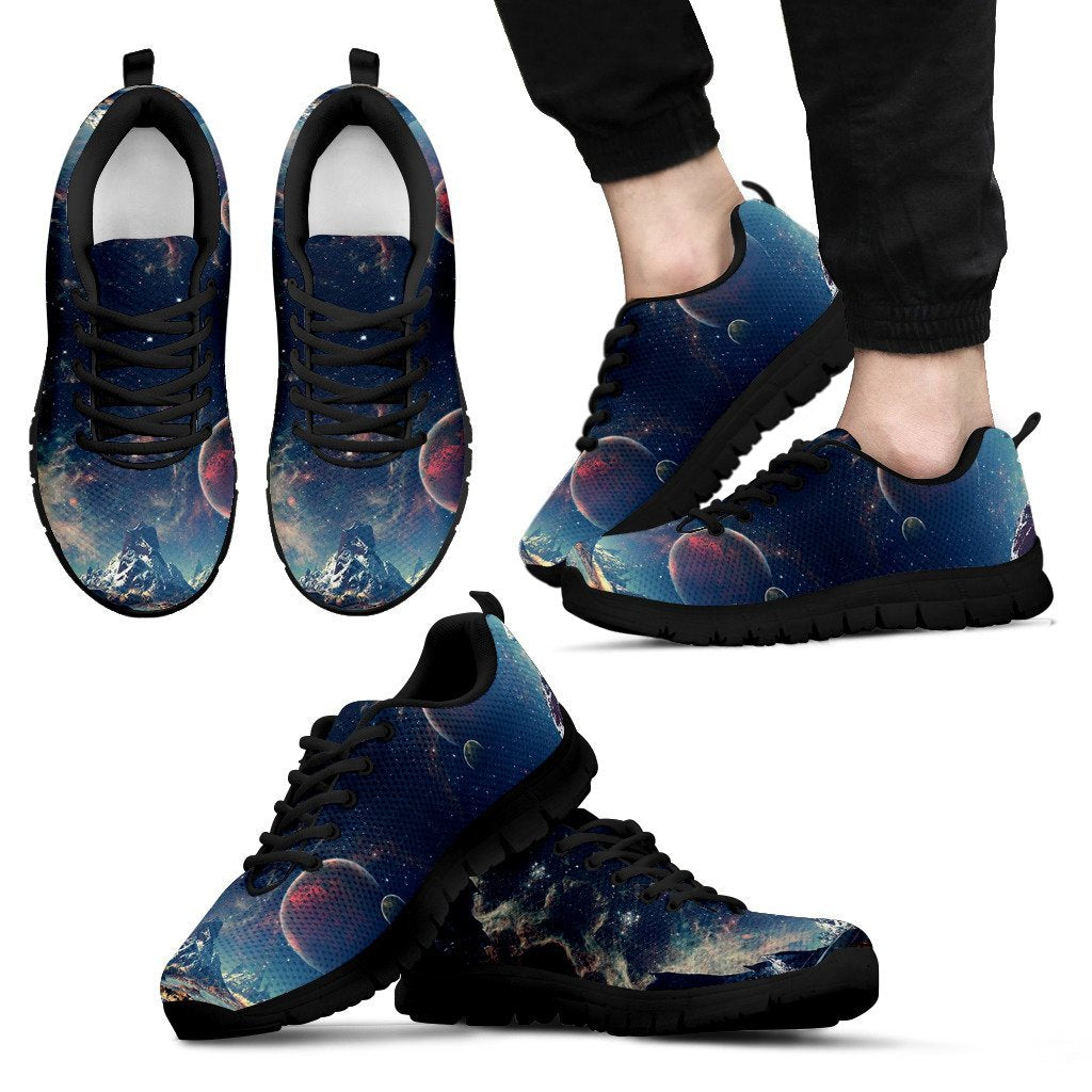 Galaxy Space Earth Print Black Sneaker Shoes For Men Women-grizzshop
