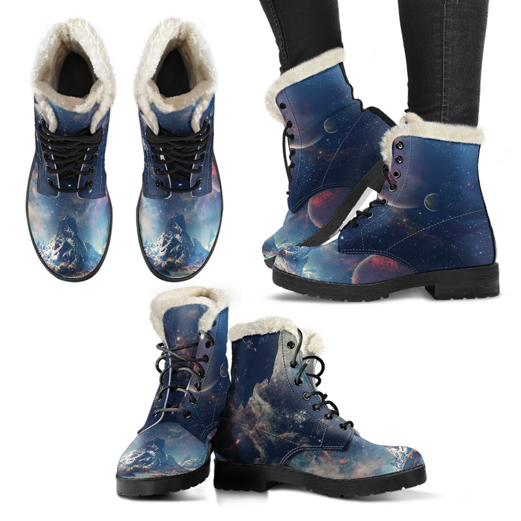 Galaxy Space Earth Print Comfy Winter Boots-grizzshop
