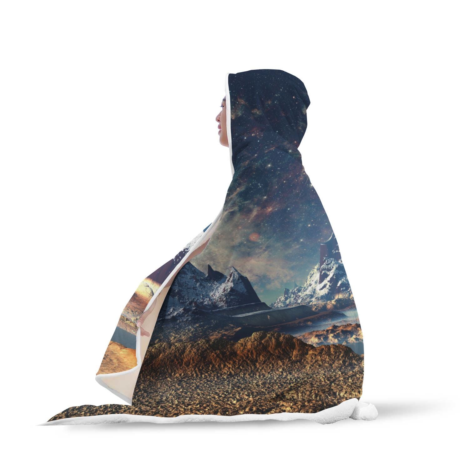 Galaxy Space Earth Print Hooded Blanket-grizzshop