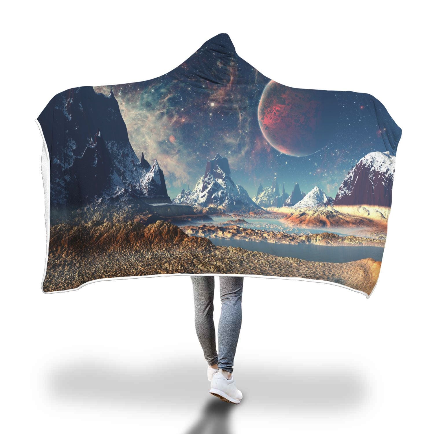 Galaxy Space Earth Print Hooded Blanket-grizzshop