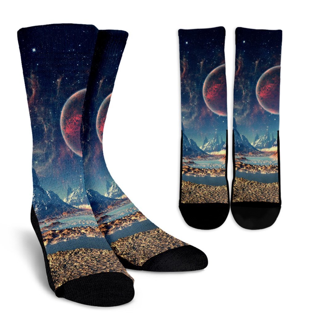 Galaxy Space Earth Print Unisex Crew Socks-grizzshop