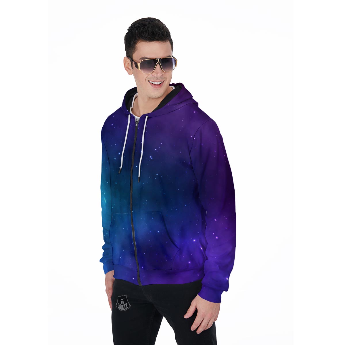 Galaxy Space Men's Zip Up Hoodie-grizzshop