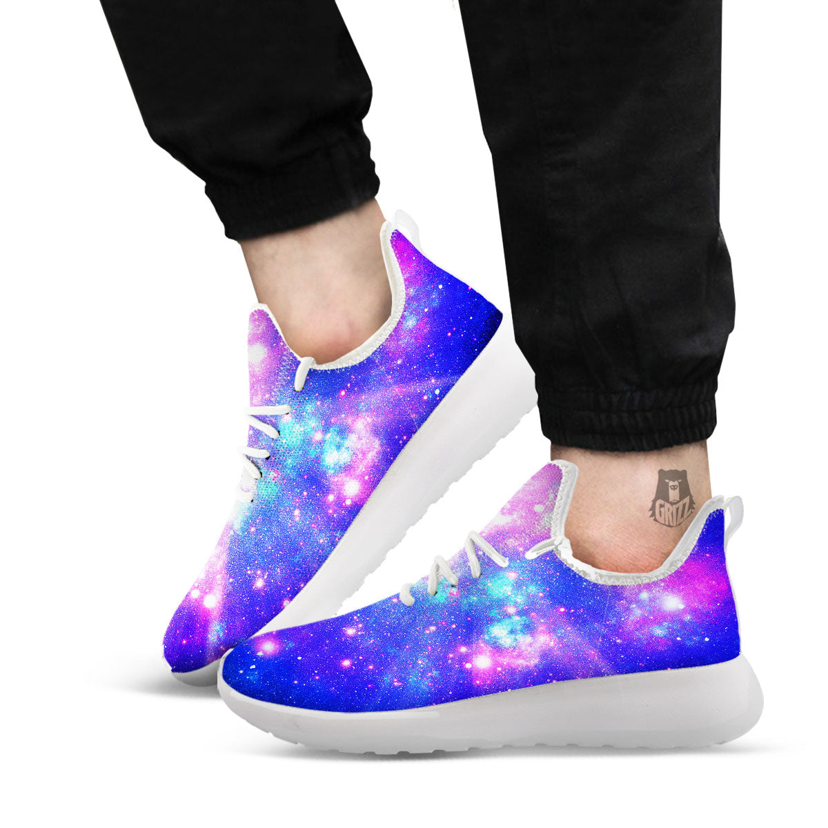 Galaxy Space Purple Bursting Print White Athletic Shoes-grizzshop