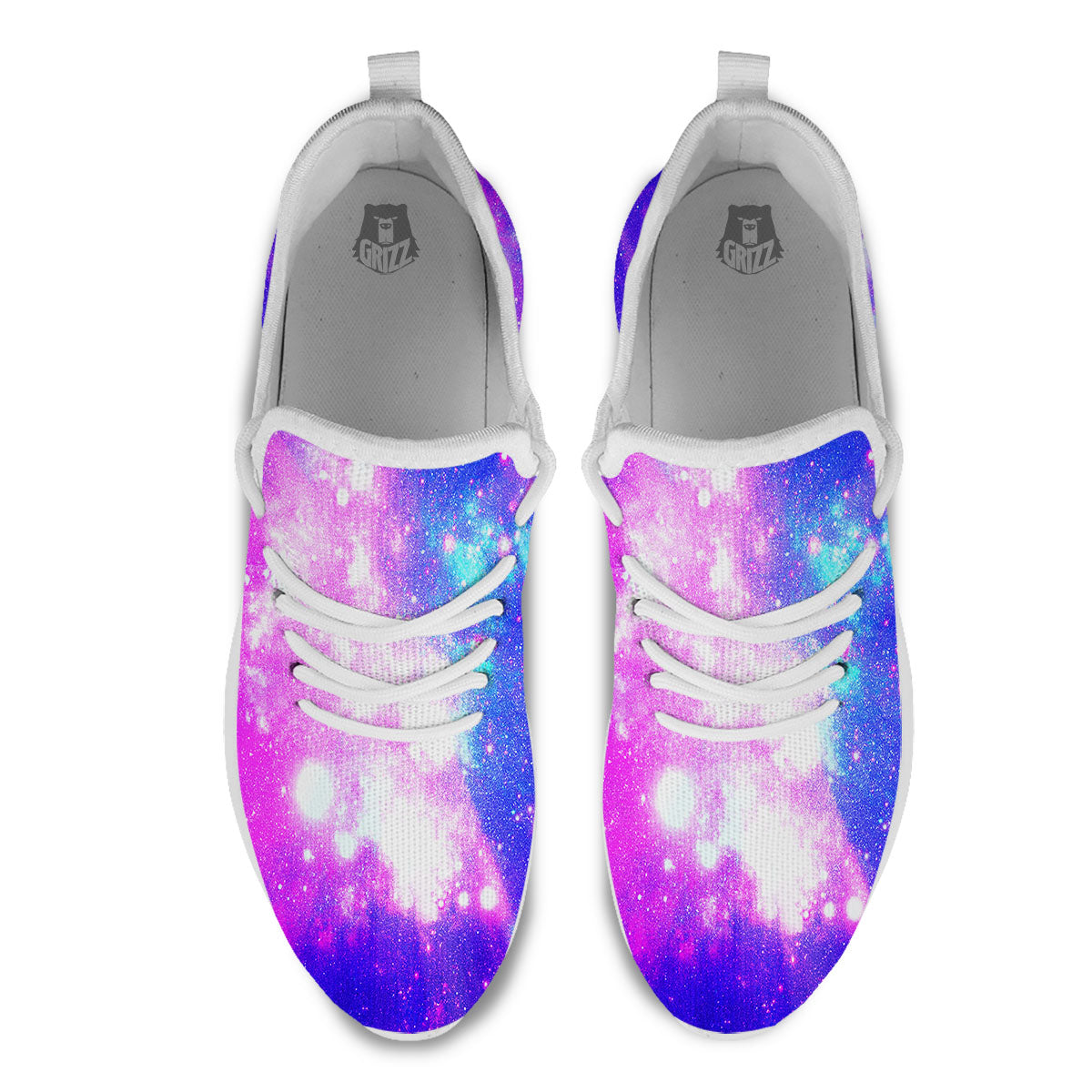 Galaxy Space Purple Bursting Print White Athletic Shoes-grizzshop