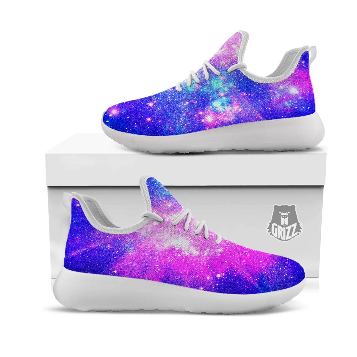 Galaxy Space Purple Bursting Print White Athletic Shoes-grizzshop