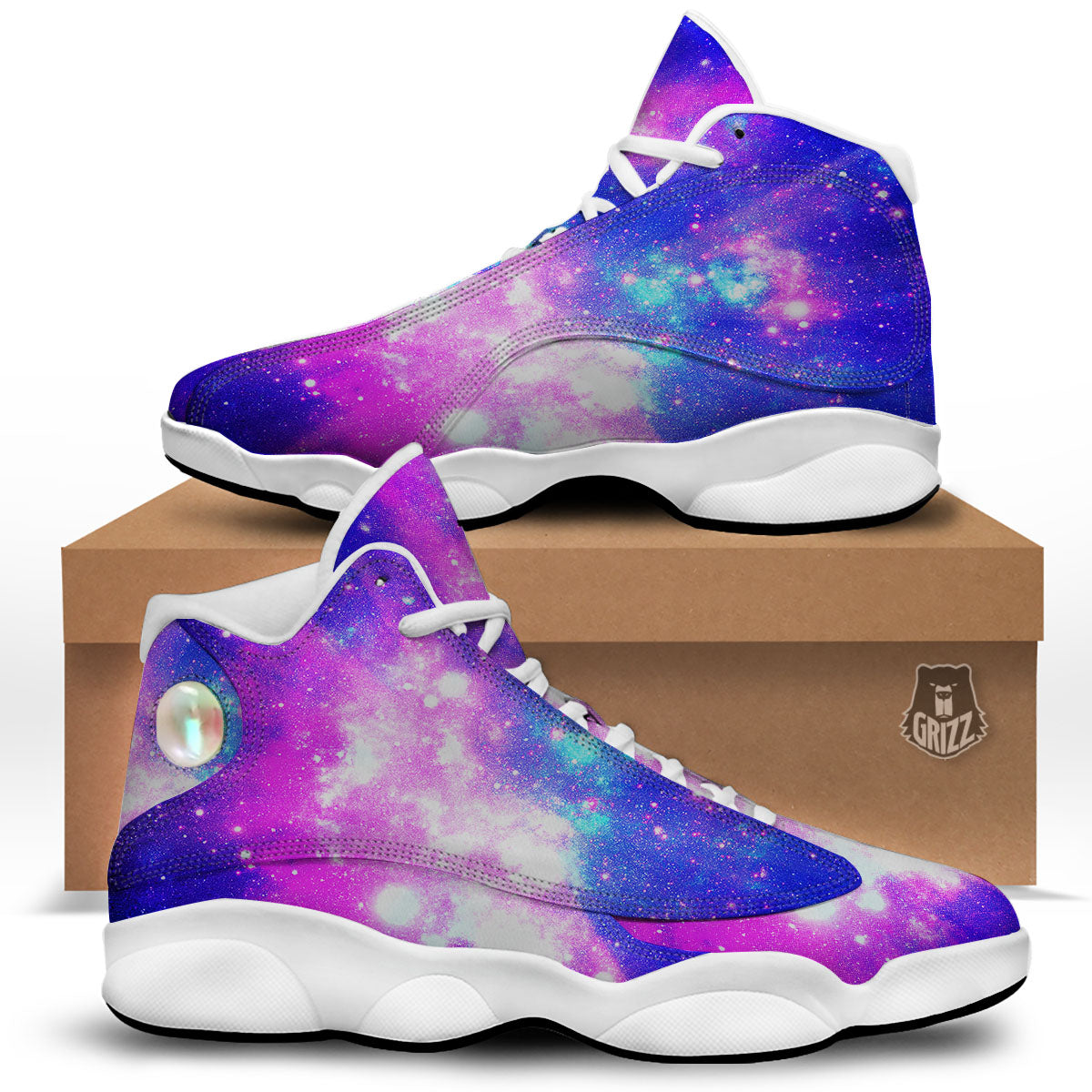 Galaxy Space Purple Bursting Print White Basketball Shoes-grizzshop