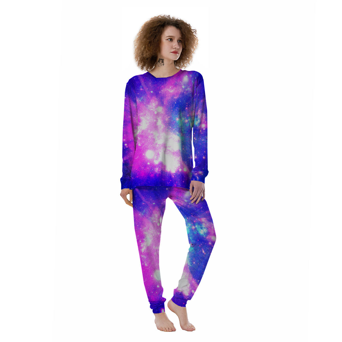 Galaxy Space Purple Bursting Print Women's Pajamas-grizzshop