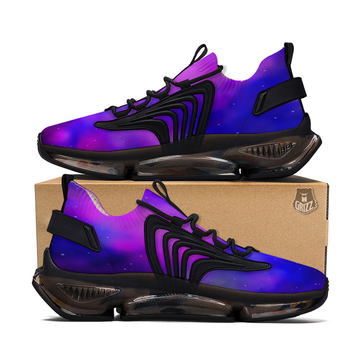 Galaxy Space Purple Nebula Cloud Print Black Gym Shoes-grizzshop