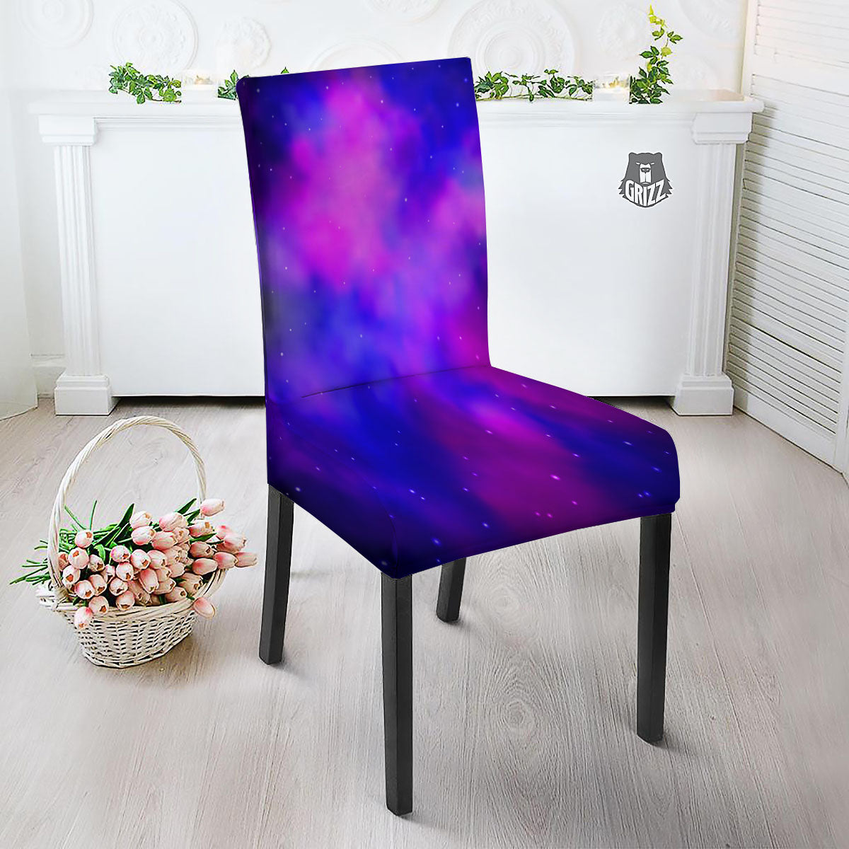 Galaxy Space Purple Nebula Cloud Print Dining Chair Slipcover-grizzshop