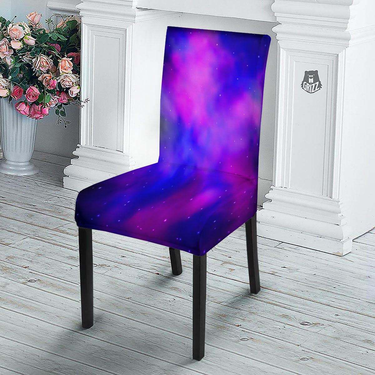 Galaxy Space Purple Nebula Cloud Print Dining Chair Slipcover-grizzshop