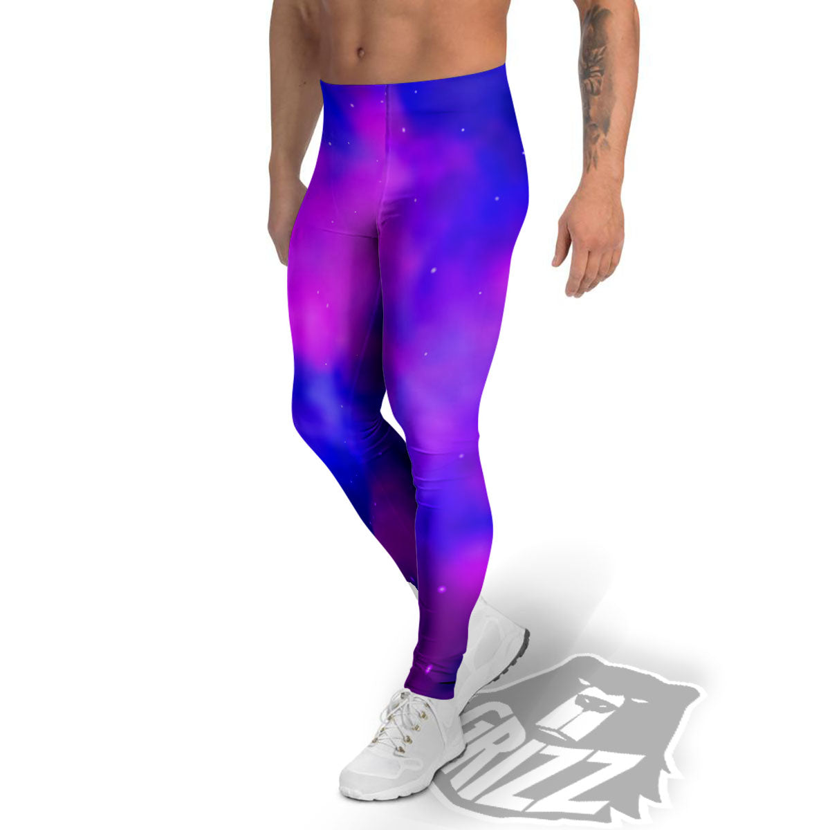 Galaxy Space Purple Nebula Cloud Print Men's Leggings-grizzshop