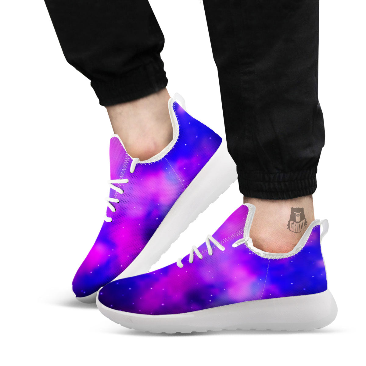 Galaxy Space Purple Nebula Cloud Print White Athletic Shoes-grizzshop