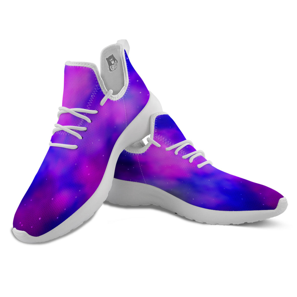 Galaxy Space Purple Nebula Cloud Print White Athletic Shoes-grizzshop