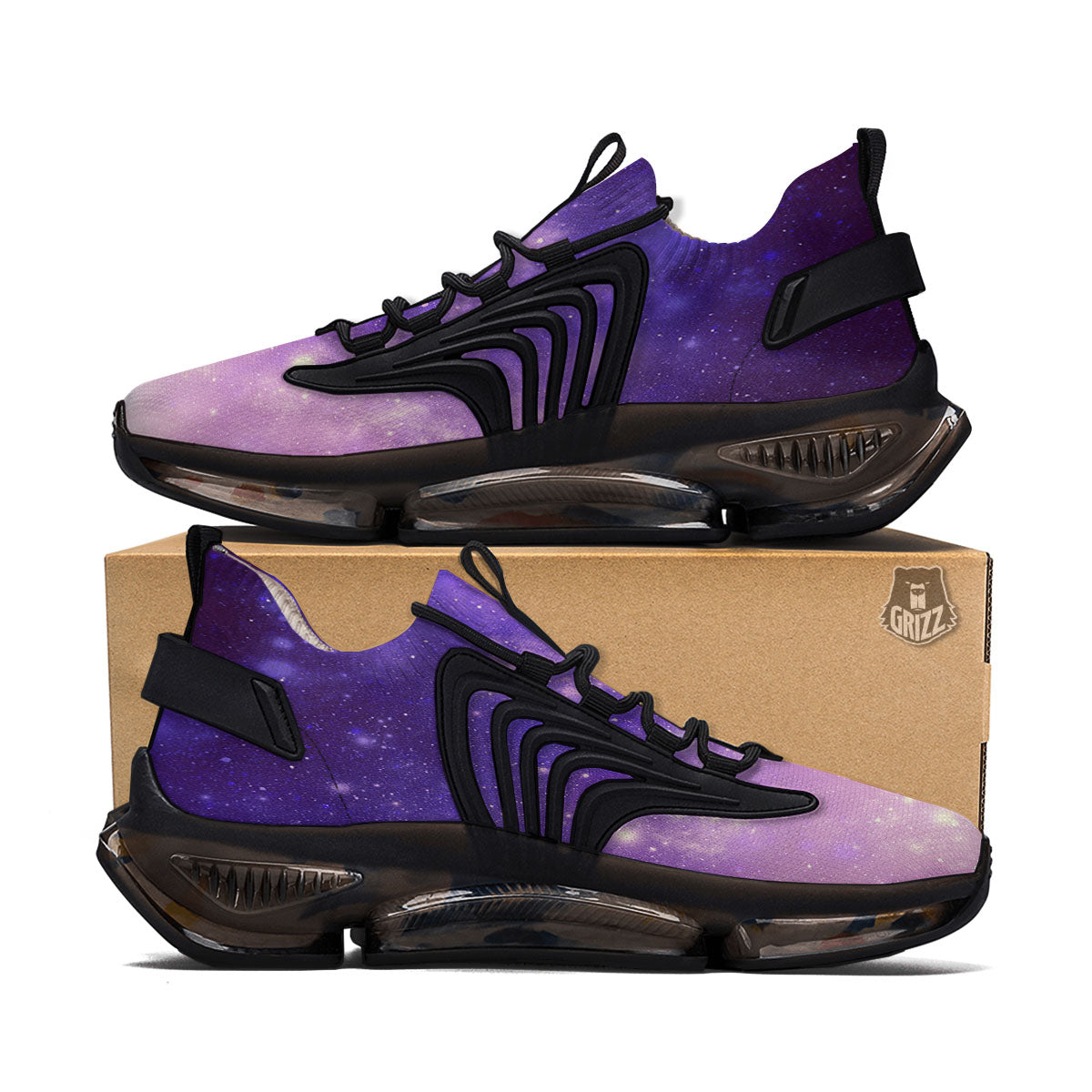 Galaxy Space Purple Stardust Cloud Print Black Gym Shoes-grizzshop