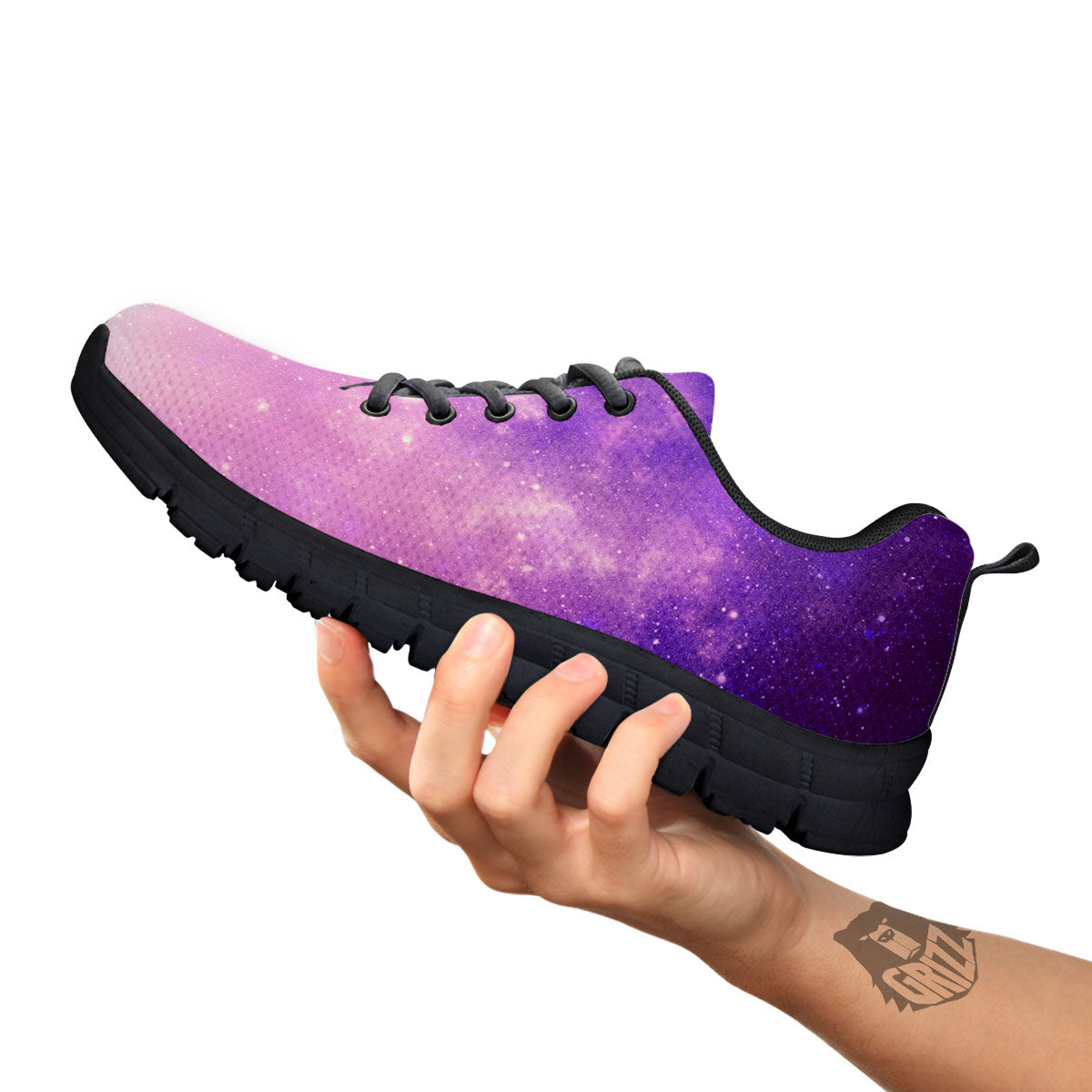 Galaxy Space Purple Stardust Cloud Print Black Sneaker-grizzshop