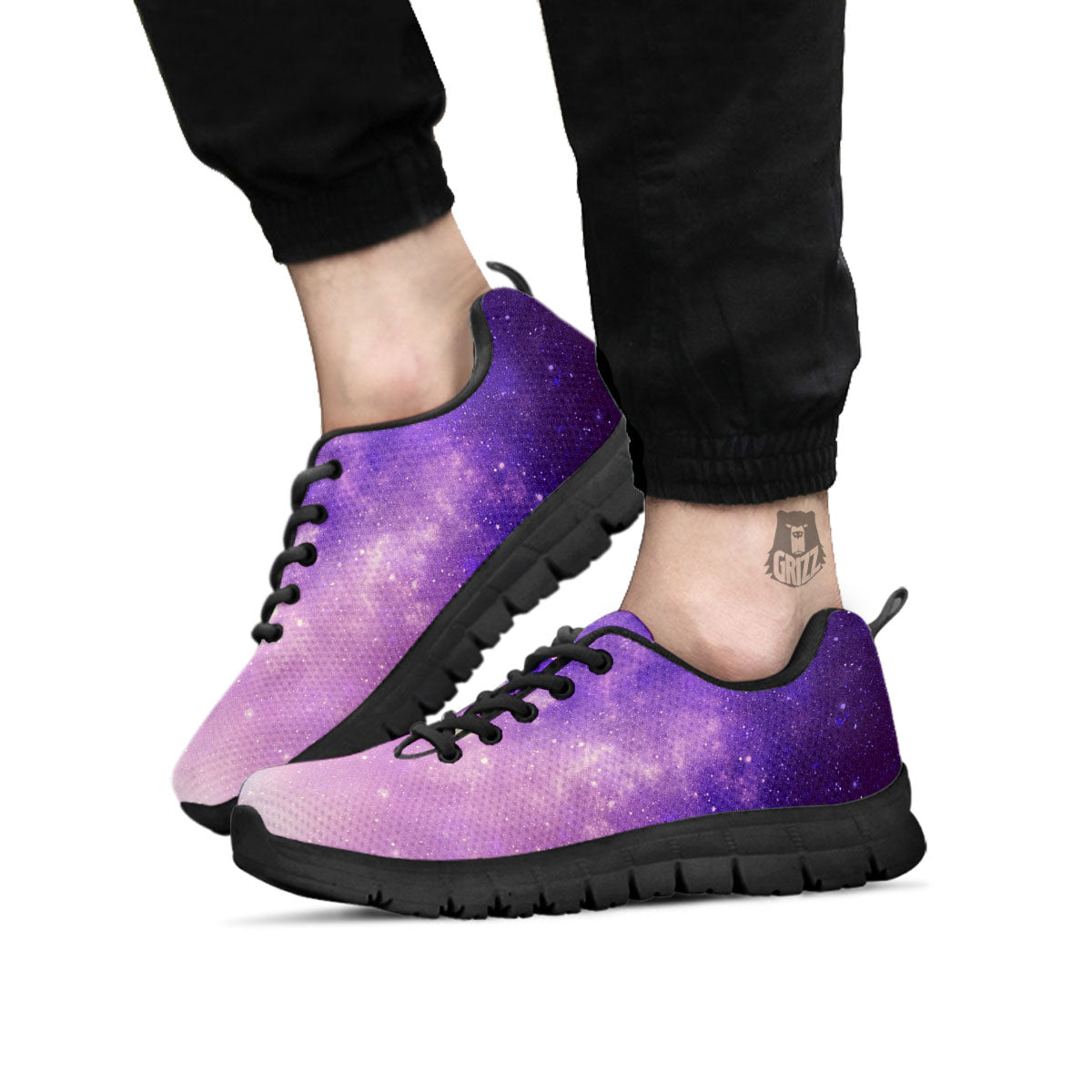 Galaxy Space Purple Stardust Cloud Print Black Sneaker-grizzshop