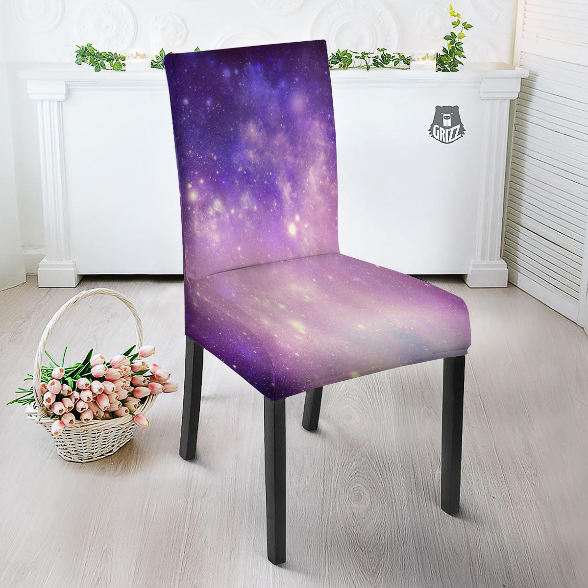 Galaxy Space Purple Stardust Cloud Print Dining Chair Slipcover-grizzshop