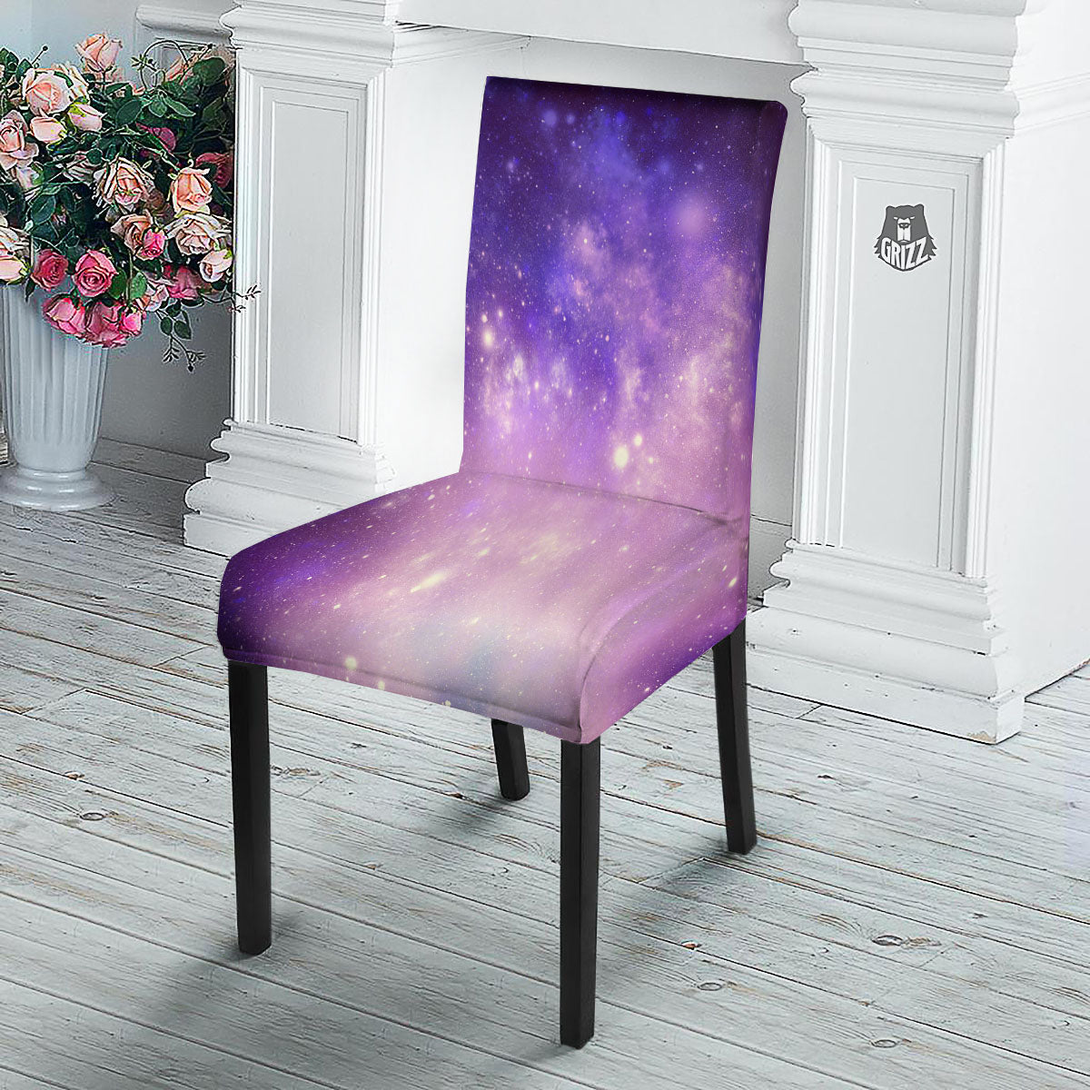 Galaxy Space Purple Stardust Cloud Print Dining Chair Slipcover-grizzshop