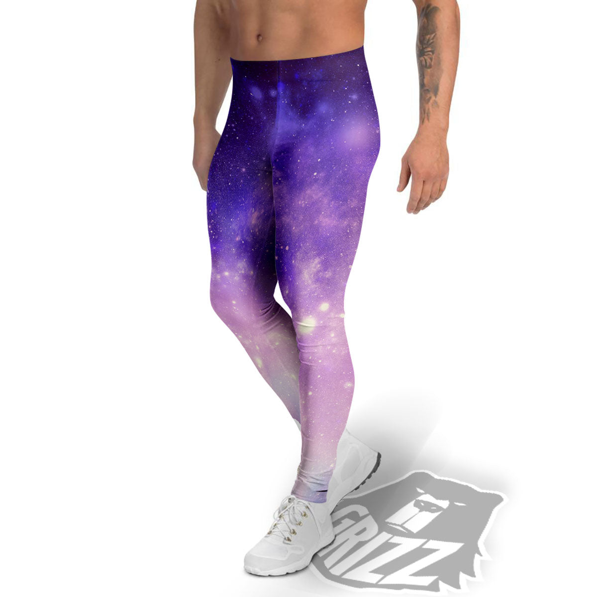 Galaxy Space Purple Stardust Cloud Print Men's Leggings-grizzshop