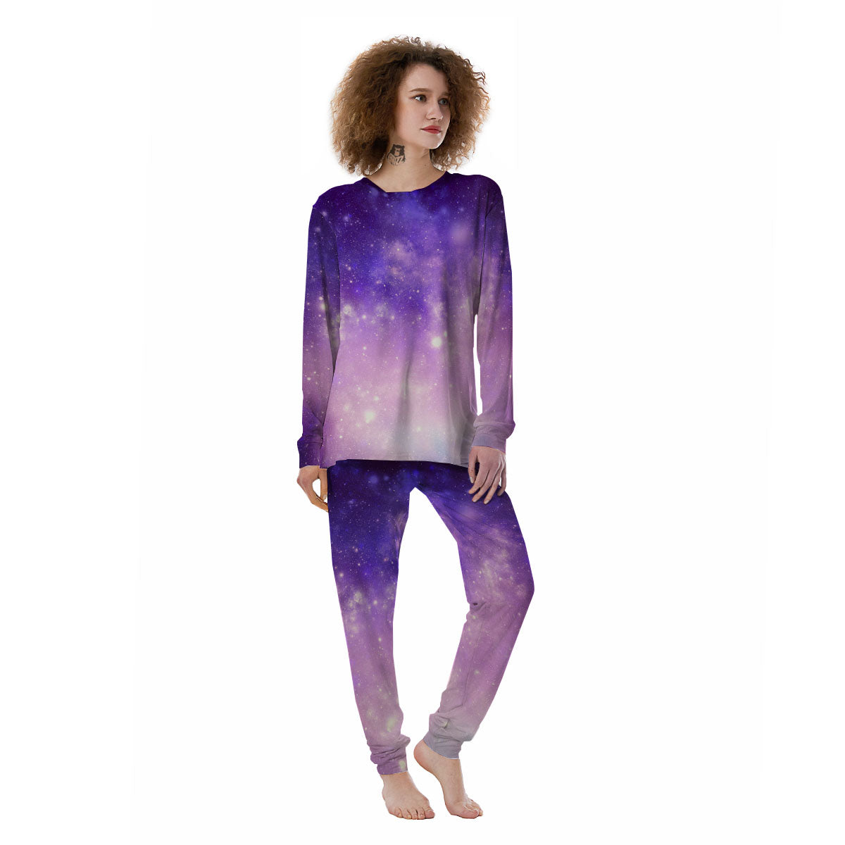 Galaxy Space Purple Stardust Cloud Print Women's Pajamas-grizzshop