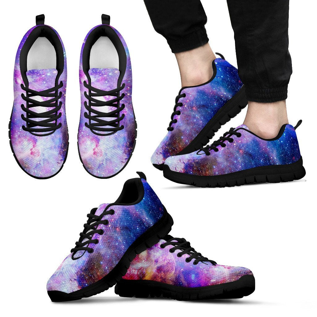 Galaxy Space Purple Stardust Print Black Sneaker Shoes For Men Women-grizzshop