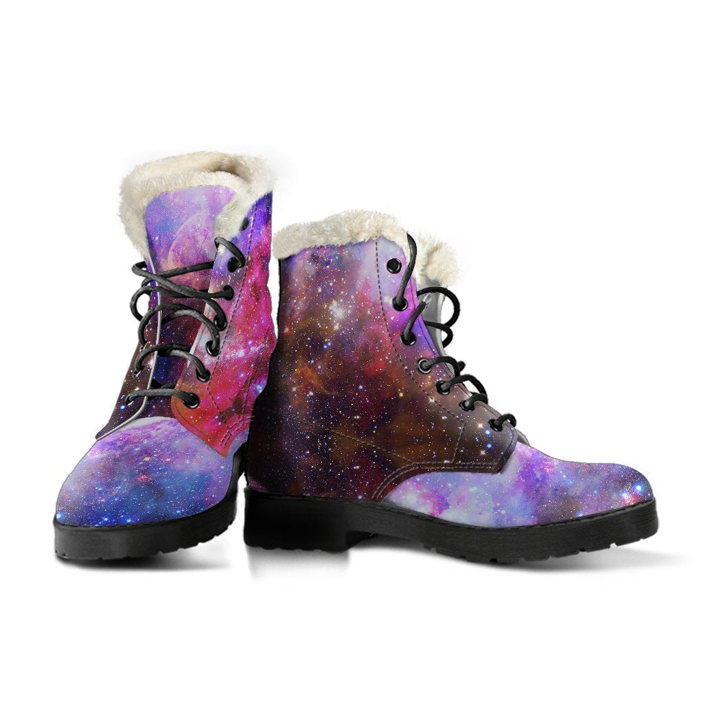 Galaxy Space Purple Stardust Print Comfy Winter Boots-grizzshop