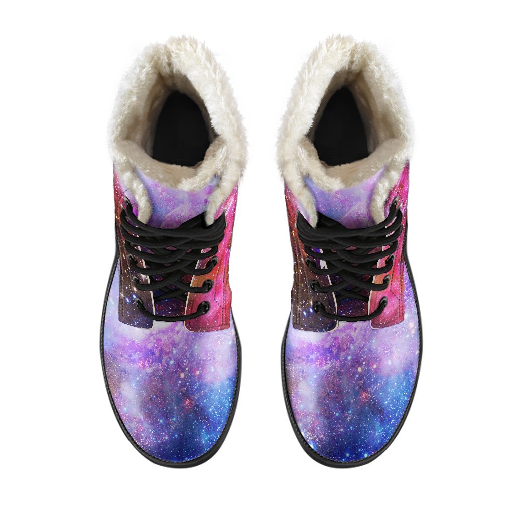 Galaxy Space Purple Stardust Print Comfy Winter Boots-grizzshop