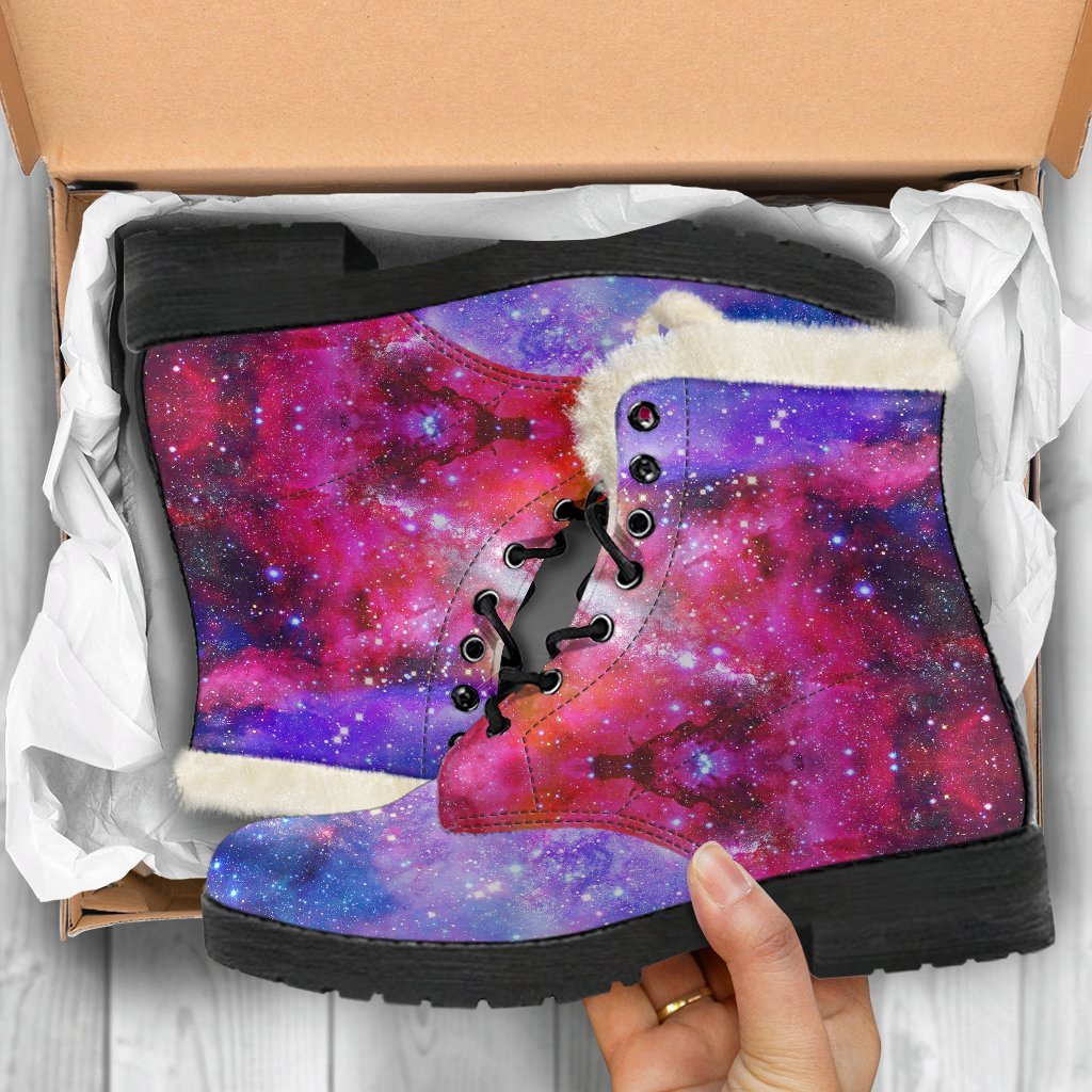 Galaxy Space Purple Stardust Print Comfy Winter Boots-grizzshop