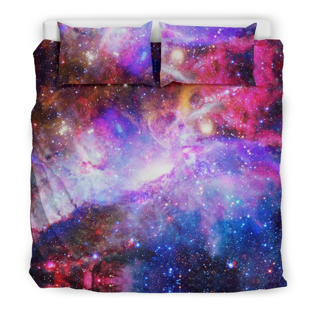 Galaxy Space Purple Stardust Print Duvet Cover Bedding Set-grizzshop