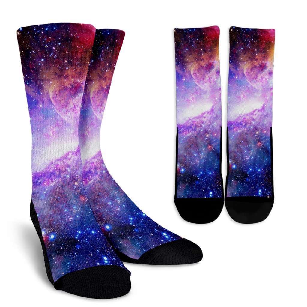 Galaxy Space Purple Stardust Print Unisex Crew Socks-grizzshop