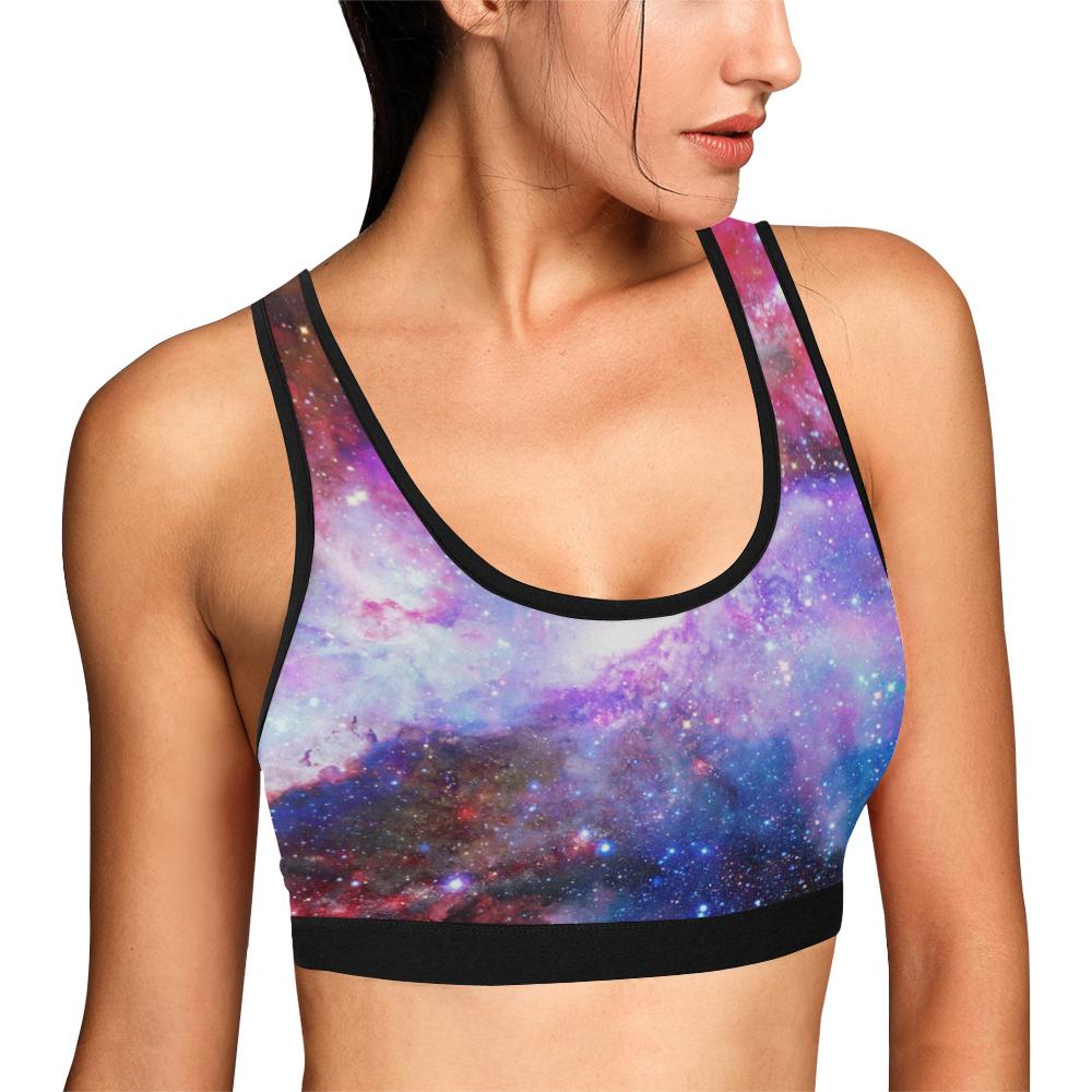 Galaxy Space Purple Stardust Print Women Sports Bra-grizzshop