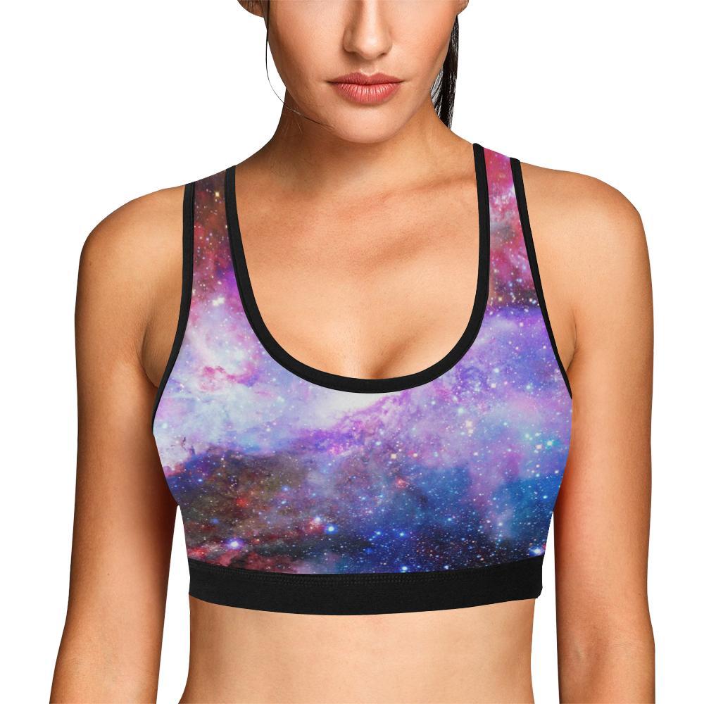 Galaxy Space Purple Stardust Print Women Sports Bra-grizzshop