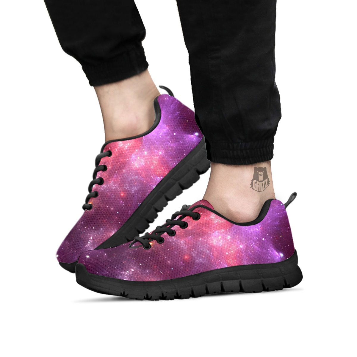 Galaxy Space Purple Starfield Print Black Sneaker-grizzshop