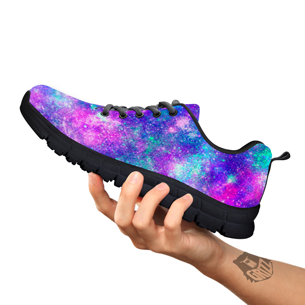 Galaxy Space Purple Turquoise Print Black Sneaker-grizzshop