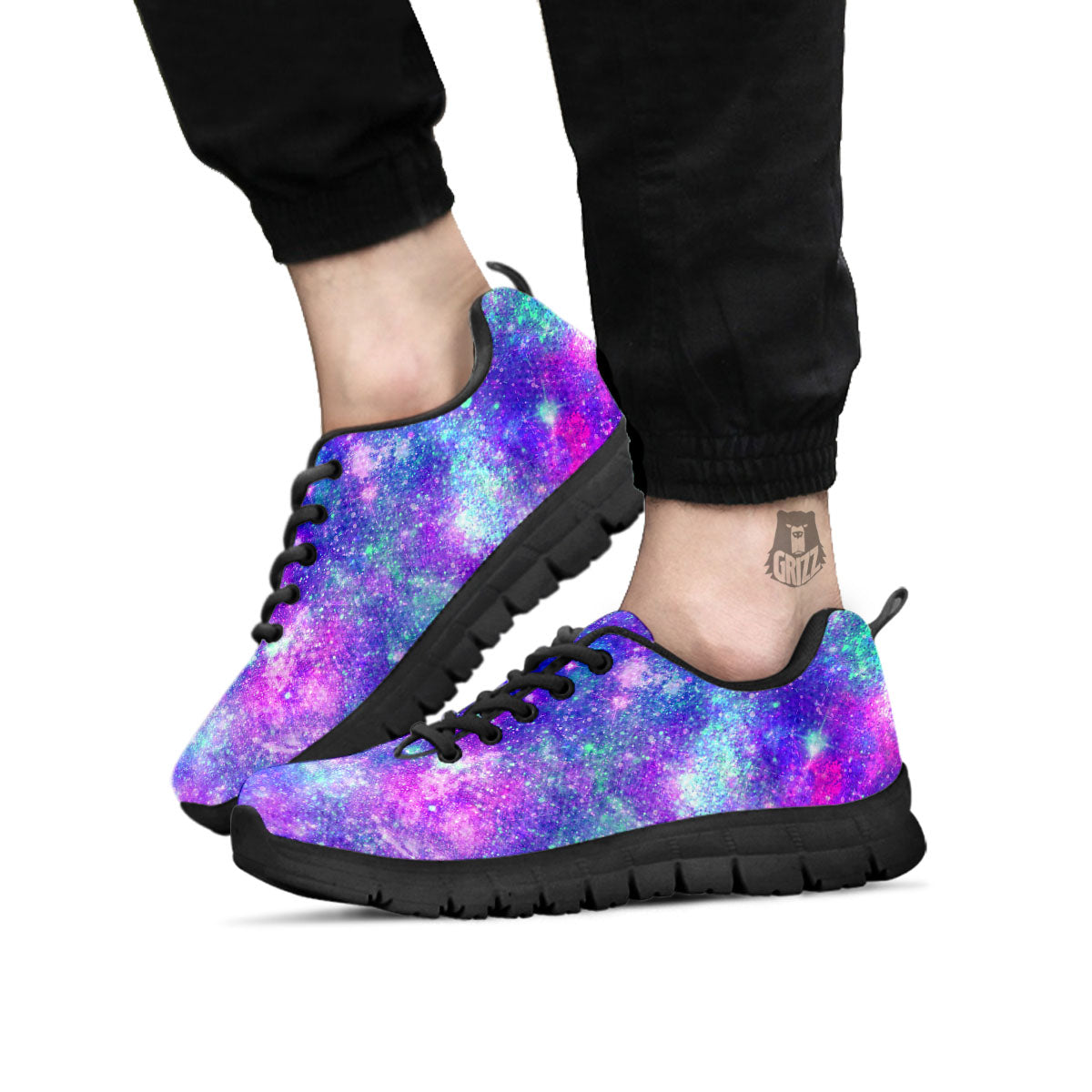 Galaxy Space Purple Turquoise Print Black Sneaker-grizzshop