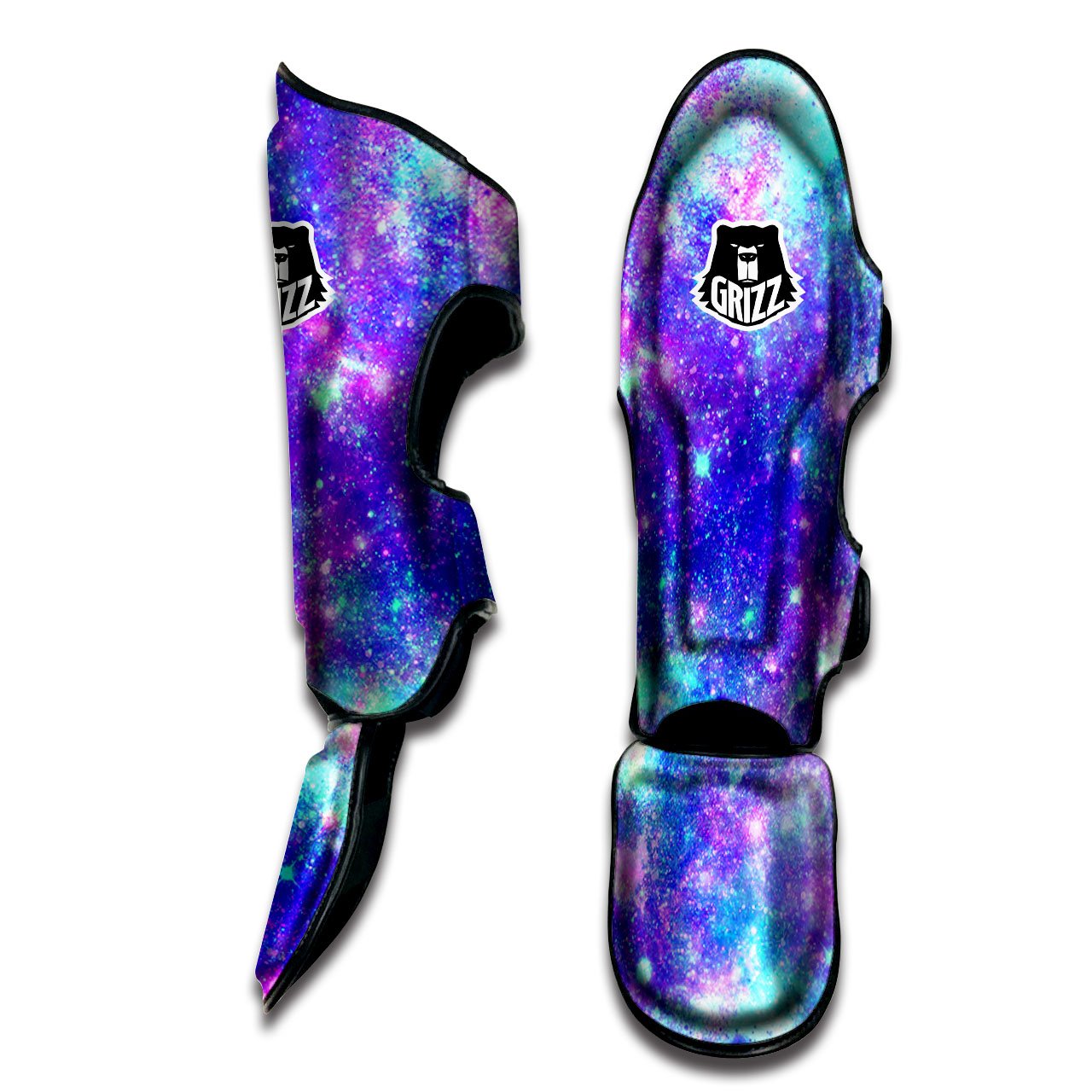 Galaxy Space Purple Turquoise Print Muay Thai Shin Guards-grizzshop