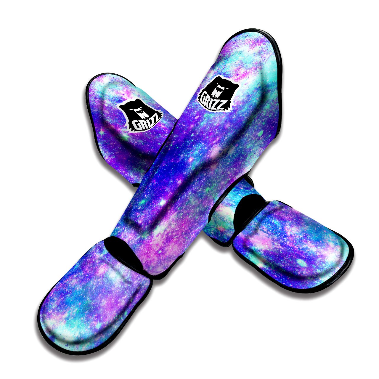 Galaxy Space Purple Turquoise Print Muay Thai Shin Guards-grizzshop